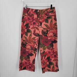Chicos Capri Pants Womens 6 Floral Crop Coral Pink Red Cotton Spandex Blend